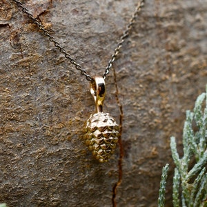 Solid pine cone pendant made of 585 red gold handmade pine cone on anchor chain pine cone Black Forest image 1