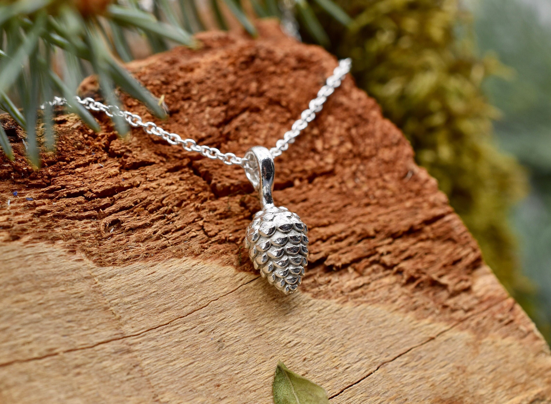 Silver pinecone necklace sale
