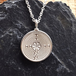 The Labyrinth of Chartres and the Tree of Life - amulet made of 925 silver - ancient coin - pendant on matching anchor chain