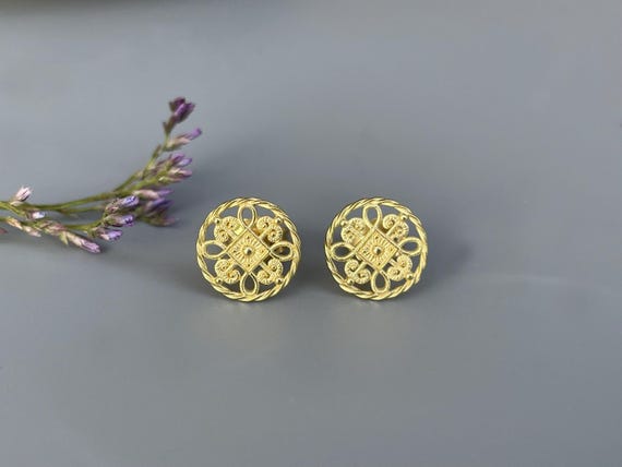 750er Gelbgold Filigran Ohrstecker - 18 Karat Gold Stecker für Tag und Nacht - Goldschmiedearbeit
