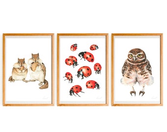 DIGITAL Animal art print bundle, Animal illustration, digital download, watercolor art bundle, animal painting download