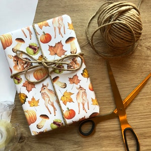 FAWN WRAPPING PAPER, fall pattern, fall gift wrap, pumpkin, leaves, fawns, wrapping paper sheet image 5