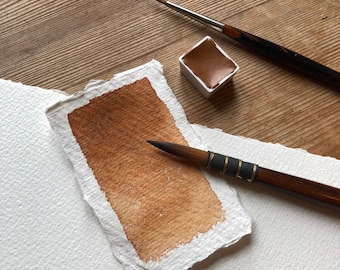 Hasselnøtt watercolour half pan, artisanal watercolor, handmade watercolour paint, honey based paint