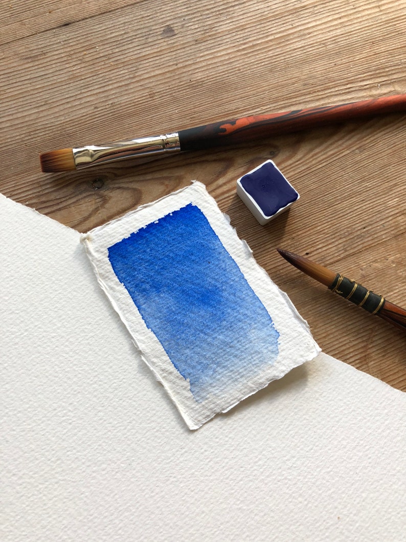 Ultramarine Blue Light half pan, PB29, handmade watercolor paint, artisanal watercolor paint, honey binder, honey based paint image 1