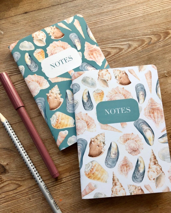 Seashell patterned notebook, notebooks, journaling, sketchbook, plain notebook, seashell pattern
