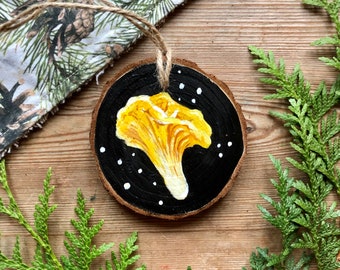 Mushroom wood slice ornament, nature ornament