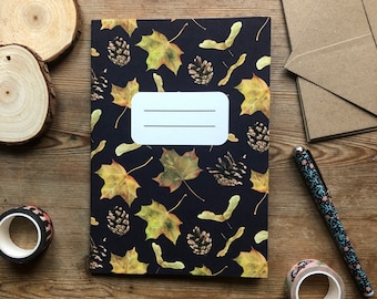 Maple leaves notebook, A5 lined nature notebook