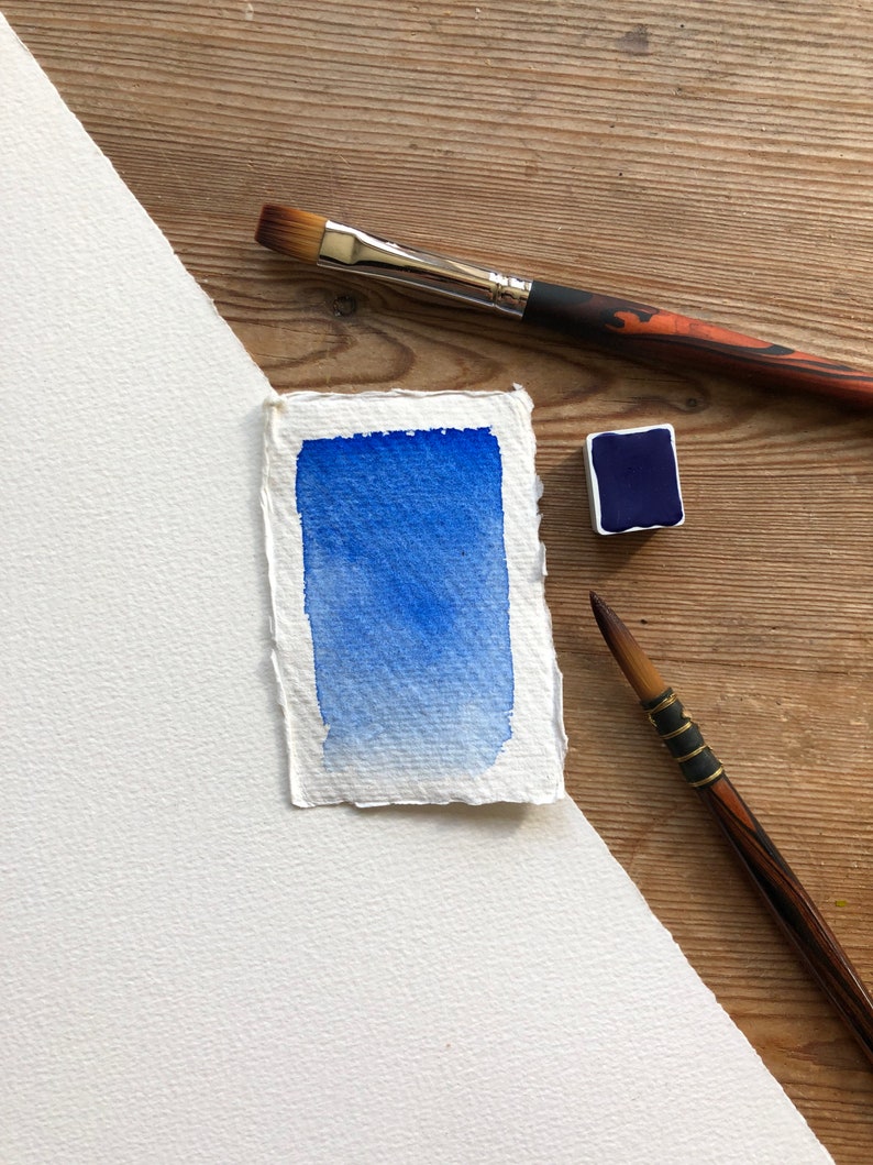 Ultramarine Blue Light half pan, PB29, handmade watercolor paint, artisanal watercolor paint, honey binder, honey based paint image 2