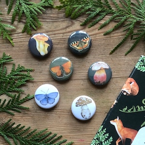 Butterfly and mushroom magnets, refrigerator magnets