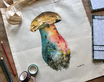 Magic Mushroom tote bag, mushroom tote, mushroom art, mushroom art print