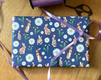 Bunnies and daisies wrapping paper, animal wrapping paper, animal gift wrap sheet, flower gift wrap sheet, gift wrap sheet