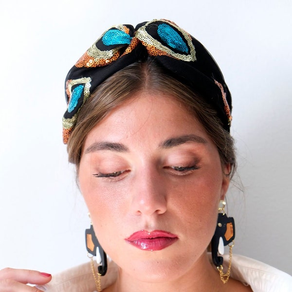 Paillettes luxury turban headband for women.