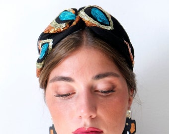 Paillettes luxury turban headband for women.