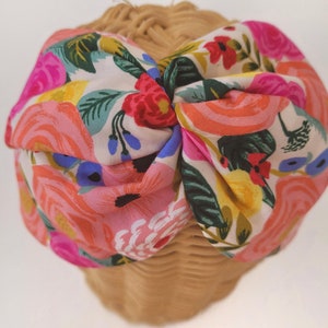 Cotton fabric Turban style headband. Knotted flower fabric diadem for woman