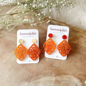 Baroque resin earrings "Kate" orange - studs in silver & gold