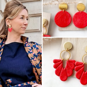 Oorbellen van polymeerklei &quot;Beatrice&quot; & &quot;Becca&quot; in koraalgoud