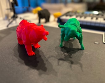 3D Printed Golden Bull & Bear, Bull run, crypto, btc, bitcoin, hodl, gift, present.