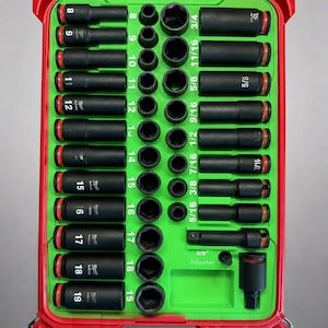 Milwaukee packout insert – 43-delig 3/8" dopsleutelhangerhouder GROEN