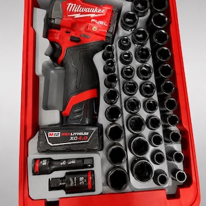 3Dプリント製ミルウォーキーパックアウトインサート（M12スタビーレンチ、ソケットセットオーガナイザー用）グレー