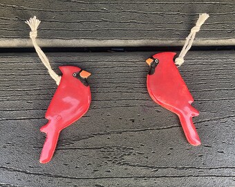 Cardinal Ornament | Red bird | Holiday Ornament |  Reminder of a loved one | Clay ornament | ceramic ornament