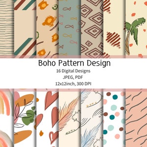 Boho Chic : 16 papiers numériques sans couture pour cartes postales, livres de poche, journaux et plus JPEG et PDF
