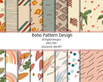 Boho Chic: 16 carte digitali senza soluzione di continuità per cartoline, libri tascabili, diari e altro JPEG e PDF