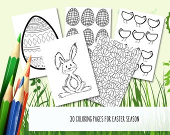 30 pagine da colorare di Pasqua, pagine da colorare di Pasqua per bambini, stampabili di Pasqua, PDF DIGITALE del coniglietto di Pasqua