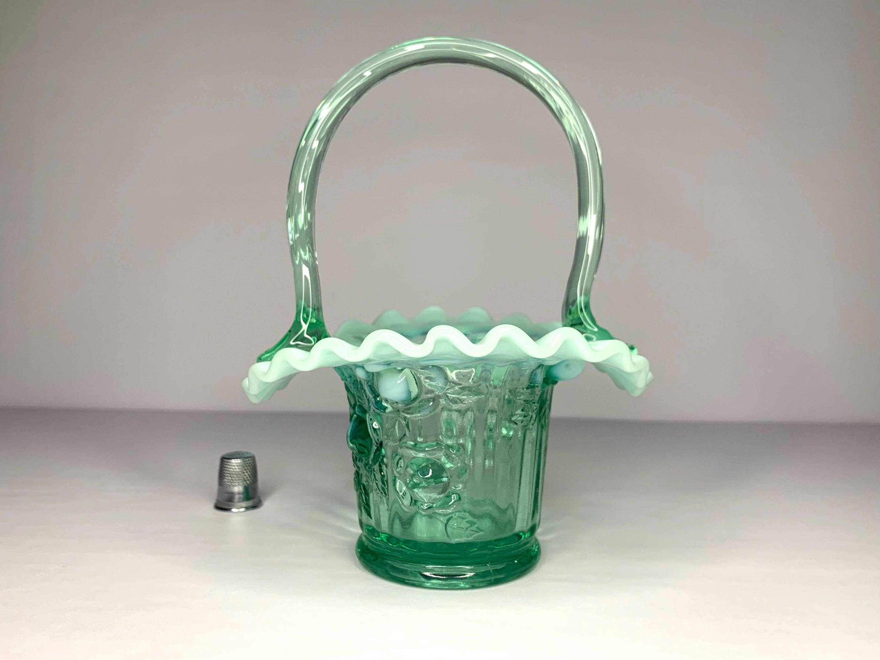 Fenton Green Opalescent Mini Basket - Etsy