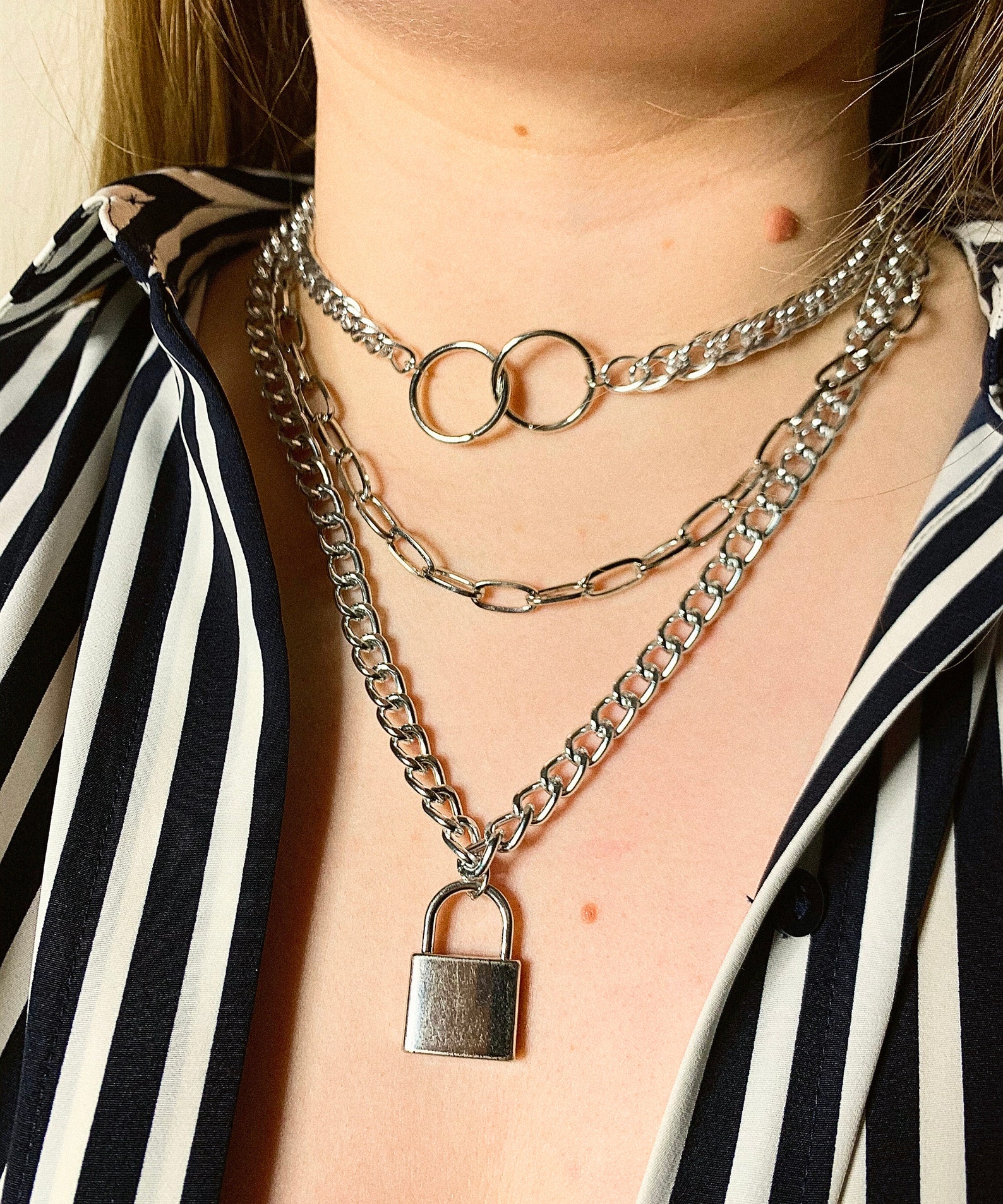 Link Chain Lock Necklace Silver/gold Plated Etsy