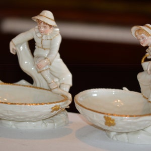 1882 Pair of Royal Worcester Figural Comports in the Hadley Style