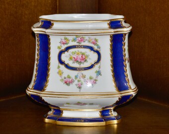 Vintage Royal Crown Derby Vase: Blue Floral Design, Square Base