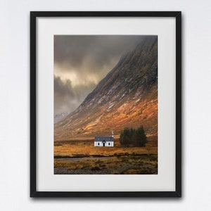 Glencoe-print, Schotland-print, Schots cadeau, decor, A4, fotografie, poster, Glencoe Cottage, kerstcadeau