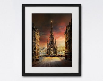 Scott Monument Christmas Print, Edinburgh, Art Print, Scotland, Scottish Gift, Scotland Print, Decor, A4, Photography, Poster