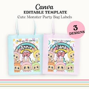 Bewerkbaar label Labubu-feesttas | Labubu Feestlabels | Label feestzakje Labubu | Labubu-cadeautas | Label verjaardagscadeauzakje Labubu