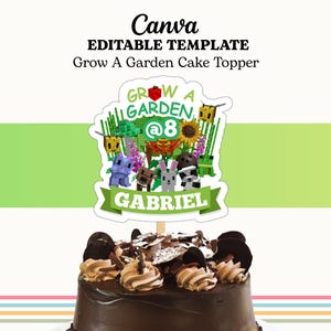Editable Grow A Garden Roblox Cake Topper | Kids Birthday Printable Party Cake Topper | Canva Template - Instant Digital Download Printable