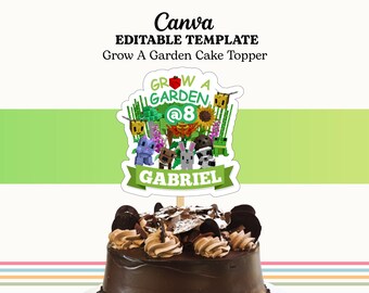 Bearbeitbar Wachsen Sie ein Garten Roblox Kuchendeckel | Kinder Geburtstag druckbare Party Kuchen Topper | Canva Vorlage - Sofortiger digitaler Download