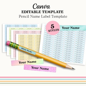 Pencil Name Label Template | Pencil Sticker Template | Pencil Label Template | Name Label Template | Canva Label Template | Name Label