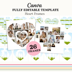 Canva Heart Frames | Photo Collage | Editable Template | Valentine&#39;s Day Heart Frame | Couple Gift | Family Photo Collage | Love Frames