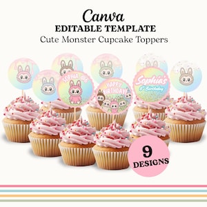 Labubu Printable Birthday Cupcake Toppers | Round 2&quot; Favor Tags | DIY Party Decorations | Cute Labubu Monsters Instant Digital Download