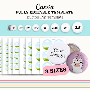 Button Pin Template Bundle Editable Canva Frame Template | Easy Drag and Drop | Sublimation Button Pin | Badge Circle Label | Blank Template