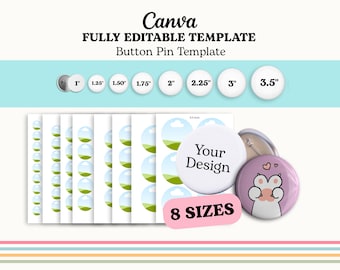Button Pin Template Bundle Editable Canva Frame Template | Easy Drag and Drop | Sublimation Button Pin | Badge Circle Label | Blank Template