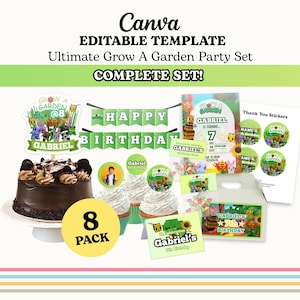 Grow A Garden Roblox Party Set | Birthday Invitation, Cake Topper, Party Banner, Party Decor - Digital Download Printable Template