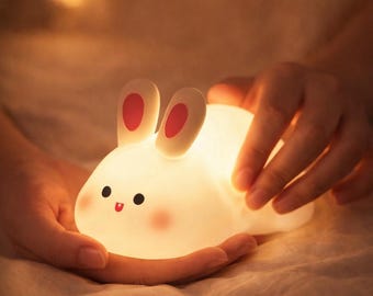 Bunny Silicone Night Light, Rechargeable LED Bedside Lamp for Nursery and Bedroom