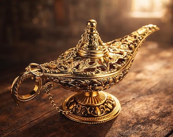Golden Aladdin Genie, Arabian Home Decor, Vintage Fantasy Ornament Gift