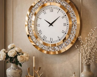 Luxury Crystal Wall Clock – Mirrored Glass, Silent Quartz,