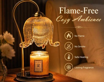 Tulip Candle Warmer | Flame-Free Wax Heater | Vintage Bedside Table Decor Light