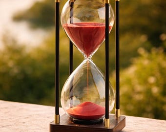60 Minute Wooden Hourglass Timer with Red Sand, Luxury Desk Decor
