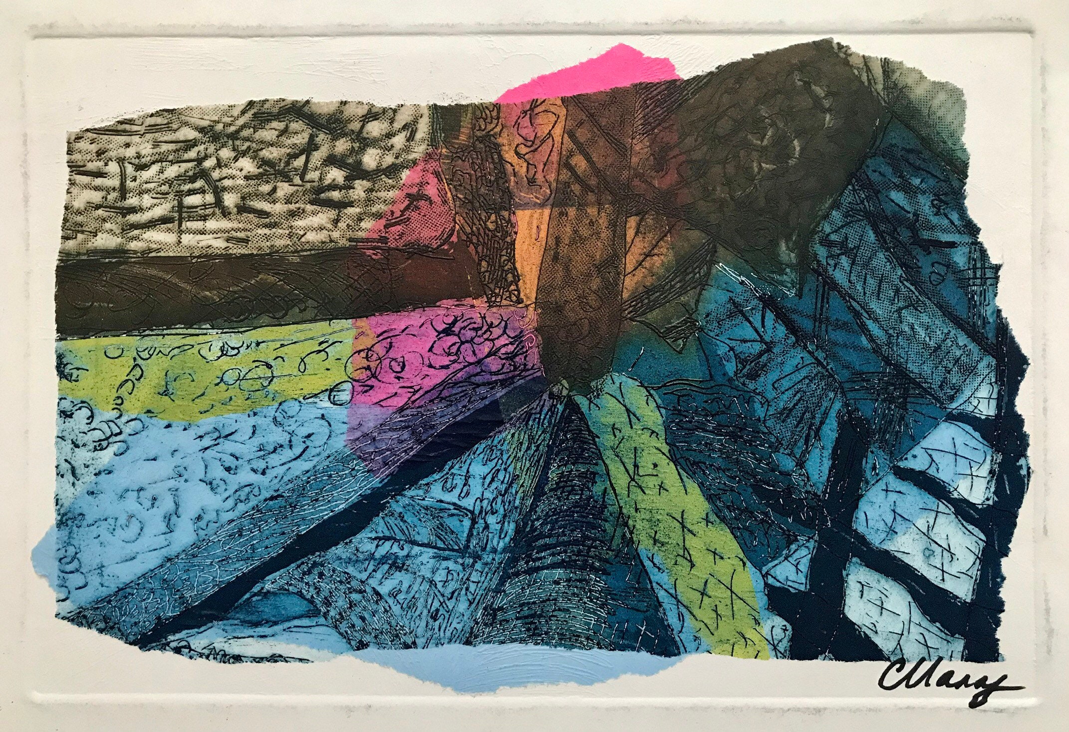 Coloured Etching Etched Art Colourful Print Textile Art Etsy