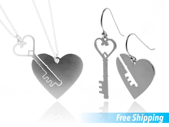CUSTOM Heart Key Necklace Matching Set 