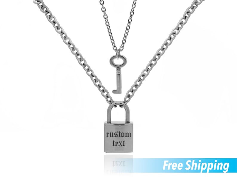 CUSTOM ENGRAVE PADLOCK and Key Necklace Set Preorder Etsy
